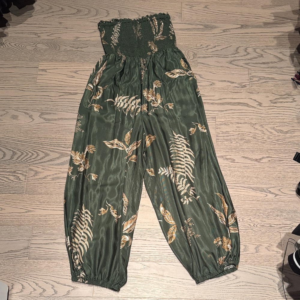 Anthropologie Green Botanical Jumpsuit